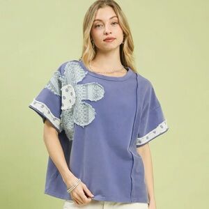 💕 Coming Soon! Umgee Blue Floral French Terry Patch Top